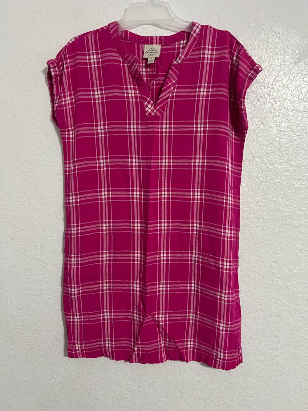 St. John's Bay Women Square Midi Dress Casual Pink/White Pocket Sides Size S 569